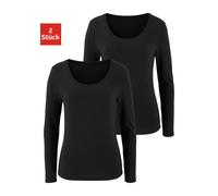 Langarmshirt VIVANCE "aus elastischer Baumwoll-Qualität", Damen, Gr. 48/50, schwarz, Single Jersey, Obermaterial: 95% Baumwolle, 5% Elasthan, unifarben, Basic, Basic normal, tiefer Rundhals, Shirts La