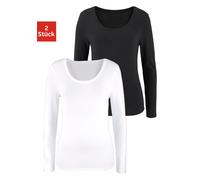 Langarmshirt VIVANCE "aus elastischer Baumwoll-Qualität", Damen, Gr. 48/50, schwarz-weiß (schwarz, weiß), Single Jersey, Obermaterial: 95% Baumwolle, 5% Elasthan, unifarben, Basic, bequem normal, tief