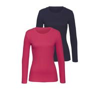 Langarmshirt VIVANCE "aus modischer Rippware", Damen, Gr. 44/46, pink (pink, navy), Rippware, Obermaterial: 95% Baumwolle, 5% Elasthan, unifarben, Basic, figurbetont normal, Rundhals, Shirts Langarmsh