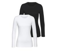 Langarmshirt VIVANCE "aus modischer Rippware", Damen, Gr. 48/50, schwarz-weiß (schwarz, weiß), Rippware, Obermaterial: 95% Baumwolle, 5% Elasthan, unifarben, Basic, figurbetont normal, Rundhals, Shirt