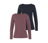 Langarmshirt VIVANCE "aus reiner Baumwolle", Damen, Gr. 32/34, transparent (beere, navy), Interlock, Obermaterial: 100% Baumwolle, unifarben, Basic, Basic, Rundhals, Shirts Langarmshirt, aus luftiger
