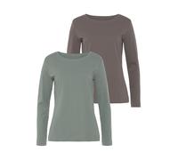 Langarmshirt VIVANCE "aus reiner Baumwolle", Damen, Gr. 44/46, grün (mint, taupe), Interlock, Obermaterial: 100% Baumwolle, unifarben, Basic, Basic, Rundhals, Shirts Langarmshirt, aus leicht wärmender