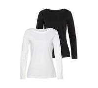 Langarmshirt VIVANCE "aus reiner Baumwolle", Damen, Gr. 44/46, schwarz-weiß (weiß, schwarz), Interlock, Obermaterial: 100% Baumwolle, unifarben, Basic, Basic, Rundhals, Shirts, aus leicht wärmender In