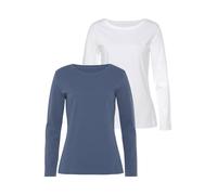 Langarmshirt VIVANCE "aus reiner Baumwolle", Damen, Gr. 48/50, blau (blau, weiß), Interlock, Obermaterial: 100% Baumwolle, unifarben, Basic, Basic, Rundhals, Shirts, aus leicht wärmender Interlock-Qua