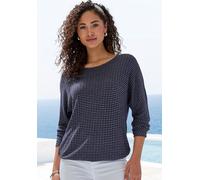 Langarmshirt VIVANCE "aus strukturierter Strickqualität", Damen, Gr. 44/46, blau (navy, creme), Strick, Obermaterial: 68% Viskose (LENZING™ ECOVERO™), 30% Polyester, 2% Elasthan, gemustert, figurumspi