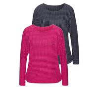 Langarmshirt VIVANCE "aus sommerlicher Strickqualität", Damen, Gr. 44/46, pink (navy, koralle), Feinstrick, Obermaterial: 68% Viskose (LENZING™ ECOVERO™), 30% Polyester, 2% Elasthan, gemustert, figuru