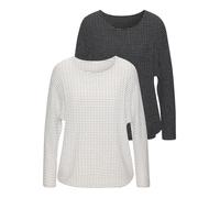 Langarmshirt VIVANCE "aus sommerlicher Strickqualität", Damen, Gr. 44/46, schwarz (schwarz, creme), Feinstrick, Obermaterial: 68% Viskose (LENZING™ ECOVERO™), 30% Polyester, 2% Elasthan, gemustert, fi