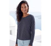 Langarmshirt VIVANCE "aus Strickqualität mit Viskose", Damen, Gr. 32/34, blau (navy, creme), Strick, Obermaterial: 68% Viskose (LENZING™ ECOVERO™), 30% Polyester, 2% Elasthan, gemustert, figurumspiele