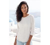 Langarmshirt VIVANCE "aus Strickqualität mit Viskose", Damen, Gr. 32/34, schwarz (creme, schwarz), Strick, Obermaterial: 68% Viskose (LENZING™ ECOVERO™), 30% Polyester, 2% Elasthan, gemustert, figurum