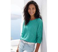 Langarmshirt VIVANCE "aus sommerlicher Strickqualität", Damen, Gr. 36/38, grün (mint, creme), Strick, Obermaterial: 68% Viskose (LENZING™ ECOVERO™), 30% Polyester, 2% Elasthan, gemustert, figurumspiel