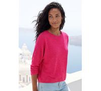Langarmshirt VIVANCE "aus strukturierter Strickqualität", Damen, Gr. 44/46, orange (koralle, creme), Strick, Obermaterial: 68% Viskose (LENZING™ ECOVERO™), 30% Polyester, 2% Elasthan, gemustert, figur