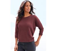Langarmshirt VIVANCE "aus weichem Strukturstrick", Damen, Gr. 32/34, lila (aubergine), Strick, Obermaterial: 70% Polyester (REPREVE), 30% Viskose, unifarben, Basic, bequem, Rundhals, Shirts Langarmshi