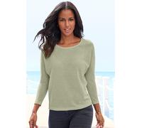 Langarmshirt VIVANCE "aus weichem Strukturstrick", Damen, Gr. 44/46, grün (khaki), Strick, Obermaterial: 70% Polyester (REPREVE), 30% Viskose, unifarben, Basic, bequem, Rundhals, Shirts, aus bügelfrei