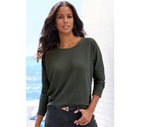 Langarmshirt VIVANCE "aus weichem Strukturstrick", Damen, Gr. 48/50, grün (dunkelgrün), Strick, Obermaterial: 70% Polyester (REPREVE), 30% Viskose, unifarben, Basic, bequem, Rundhals, Shirts Langarmsh