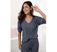 Langarmshirt VIVANCE DREAMS, Damen, Gr. 32/34, grau (anthrazit), Rippstrick, Obermaterial: 63% Polyester, 33% Viskose, 4% Elasthan, unifarben, Basic, loose fit normal, V-Ausschnitt, abgesteppt, Shirts