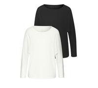 Langarmshirt VIVANCE "in modischer Struktur-Optik", Damen, Gr. 32/34, creme, schwarz, Strick, Obermaterial: 55% Polyester (REPREVE), 42% Viskose, 3% Elasthan, Strukturmuster, figurumspielend, Rundhals