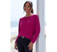 Langarmshirt VIVANCE "in modischer Struktur-Optik", Damen, Gr. 36/38, pink (beere), Strick, Obermaterial: 55% Polyester (REPREVE), 42% Viskose, 3% Elasthan, Strukturmuster, figurumspielend, Rundhals,