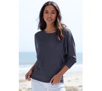 Langarmshirt VIVANCE "in modischer Struktur-Optik", Damen, Gr. 44/46, blau, Strick, Obermaterial: 55% Polyester (REPREVE), 42% Viskose, 3% Elasthan, Strukturmuster, figurumspielend, Rundhals, Shirts L