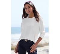 Langarmshirt VIVANCE "in modischer Struktur-Optik", Damen, Gr. 44/46, weiß (creme), Strick, Obermaterial: 55% Polyester (REPREVE), 42% Viskose, 3% Elasthan, Strukturmuster, figurumspielend, Rundhals, 
