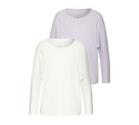 Langarmshirt VIVANCE "in modischer Struktur-Optik", Damen, Gr. 48/50, creme, flieder, Strick, Obermaterial: 55% Polyester (REPREVE), 42% Viskose, 3% Elasthan, Strukturmuster, figurumspielend, Rundhals