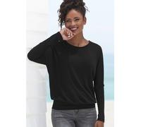 Langarmshirt VIVANCE "mit breitem Bund", Damen, Gr. 36/38, schwarz, Feinstrick, Obermaterial: 55% Polyester (REPREVE), 43% Viskose, 2% Elasthan, meliert, casual, bequem normal, Rundhals, Langarm, Shir