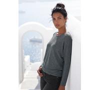 Langarmshirt VIVANCE "mit breitem Bund", Damen, Gr. 40/42, grau (graugrün), Feinstrick, Obermaterial: 55% Polyester (REPREVE), 43% Viskose, 2% Elasthan, meliert, bequem normal, Rundhals, Shirts Langar