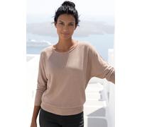 Langarmshirt VIVANCE "mit breitem Bund", Damen, Gr. 44/46, beige, Feinstrick, Obermaterial: 55% Polyester (REPREVE), 43% Viskose, 2% Elasthan, meliert, casual, bequem normal, Rundhals, Langarm, Shirts