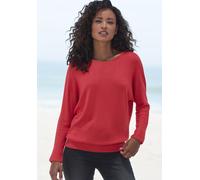 Langarmshirt VIVANCE "mit breitem Bund", Damen, Gr. 44/46, rot (korallenrot), Feinstrick, Obermaterial: 55% Polyester (REPREVE), 43% Viskose, 2% Elasthan, meliert, bequem normal, Rundhals, Shirts Lang