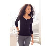 Langarmshirt VIVANCE "mit kurzer Knopfleiste", Damen, Gr. 40/42, schwarz, Rippware, Obermaterial: 95% Viskose, 5% Elasthan, unifarben, Basic, eng normal, Rundhals, Shirts, aus weicher Ripp-Qualität mi