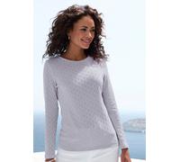 Langarmshirt VIVANCE "mit modischem Ajour-Muster", Damen, Gr. 44/46, blau (hellblau), Feinstrick, Obermaterial: 60% Baumwolle, 40% Polyester, Basic schmal normal, Rundhals, abgesteppt, Shirts, aus wei