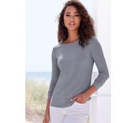 Langarmshirt VIVANCE "mit modischer Rippstruktur", Damen, Gr. 40/42, blau (graublau), Rippware, Obermaterial: 63% Polyester (REPREVE), 34% Viskose, 3% Elasthan, Strukturmuster, unifarben, Basic, figur