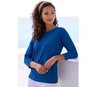 Langarmshirt VIVANCE "mit modischer Struktur", Damen, Gr. 40/42, blau (royalblau, creme), Strick, Obermaterial: 65% Polyester (REPREVE), 35% Baumwolle, Strukturmuster, unifarben, Basic, bequem, Rundha