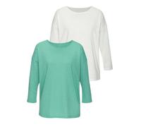 Langarmshirt VIVANCE "mit modischer Struktur", Damen, Gr. 40/42, blau (türkis, creme), Strick, Obermaterial: 65% Polyester (REPREVE), 35% Baumwolle, Strukturmuster, unifarben, Basic, bequem, Rundhals,