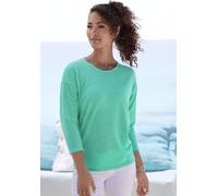 Langarmshirt VIVANCE "mit modischer Struktur", Damen, Gr. 40/42, blau (türkis), Strick, Obermaterial: 65% Polyester (REPREVE), 35% Baumwolle, Strukturmuster, unifarben, Basic, bequem, Rundhals, Shirts