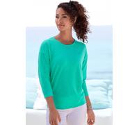 Langarmshirt VIVANCE "mit modischer Struktur", Damen, Gr. 48/50, blau (türkis, weiß), Strick, Obermaterial: 65% Polyester (REPREVE), 35% Baumwolle, Strukturmuster, unifarben, Basic, bequem, Rundhals,