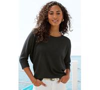 Langarmshirt VIVANCE "mit modischer Waffelstruktur", Damen, Gr. 44/46, creme, schwarz, Strick, Obermaterial: 64% Polyester, 34% Viskose, 2% Elasthan, leicht transparent, unifarben, Rundhals, Shirts La