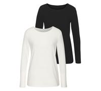 Langarmshirt VIVANCE "mit sommerlicher Rippstruktur", Damen, Gr. 32/34, schwarz (schwarz, creme), Rippware, Obermaterial: 63% Polyester (REPREVE), 34% Viskose, 3% Elasthan, Strukturmuster, unifarben, 