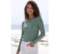 Langarmshirt VIVANCE "mit modischer Rippstruktur", Damen, Gr. 48/50, eucalyptus, Rippware, Obermaterial: 63% Polyester (REPREVE), 34% Viskose, 3% Elasthan, Strukturmuster, unifarben, Basic, figurumspi