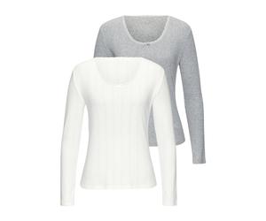 Langarmshirt VIVANCE "Unterziehshirt", Damen, Gr. 36/38, grau (grau meliert, creme), Obermaterial: 100% Baumwolle, unifarben, körpernah, Rundhals, Shirts Langarmshirt, aus feiner Pointelle-Ware mit Sp