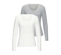 Langarmshirt VIVANCE, Damen, Gr. 40/42, grau meliert, creme, Strick, Obermaterial: 100% Baumwolle, unifarben, körpernah, Rundhals, Shirts Langarmshirt, aus feiner Pointelle-Ware mit Spitze, reine Baum