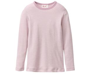 Langarmshirt Wolle Seide flieder gestreift 140