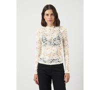 Langarmshirt Y.A.S "YASLACEY LS LACE TOP S. NOOS", Damen, Gr. M, pristine, Jersey, Obermaterial: 95% Nylon, 5% Elasthan, unifarben, slim fit normal, hoch geschlossener Ausschnitt, Shirts Langarmshirt,