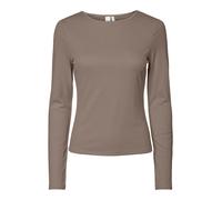 Langarmshirt Y.A.S "YASPALOMA LS TOP NOOS", Damen, Gr. L, grau (taupe gray), Jersey, Obermaterial: 67% Viskose, 30% Polyester, 3% Elasthan, unifarben, slim fit normal, Rundhals, Shirts Langarmshirt (5