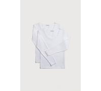 Langarmshirt YSABEL MORA "BASIC COLLECTION COTTON WITH LACE", Damen, Gr. L, weiß, Single Jersey, Obermaterial: 95% Baumwolle, 5% Elasthan, figurbetont hüftlang, Rundhals, Spitzenkante, Shirts Langarms
