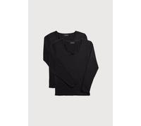 Langarmshirt YSABEL MORA "BASIC COLLECTION COTTON WITH LACE", Damen, Gr. M, schwarz, Single Jersey, Obermaterial: 95% Baumwolle, 5% Elasthan, figurbetont hüftlang, Rundhals, Spitzenkante, Shirts Langa