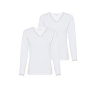 Langarmshirt YSABEL MORA "BASIC COLLECTION COTTON WITH LACE", Damen, Gr. XXL, weiß, Single Jersey, Obermaterial: 95% Baumwolle, 5% Elasthan, figurbetont hüftlang, Rundhals, Spitzenkante, Shirts Langar