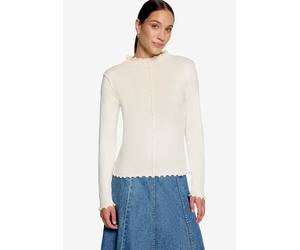 Langarmshirt ZERO, Damen, Gr. 36, weiß (eggnog), Jersey, Obermaterial: 100% Baumwolle, unifarben, körpernah hüftbedeckend, Rundhals, Shirts Langarmshirt, mit Kräuselsaum (64642051-36) eggnog