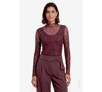 Langarmshirt ZERO, Damen, Gr. 40, braun (grau, braun), Mesh, Obermaterial: 100% Polyester, gemustert, tailliert hüftbedeckend, Rundhals, abgesteppte Kante, Shirts Langarmshirt, im Doppellayer-Look / M