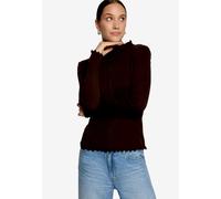 Langarmshirt ZERO, Damen, Gr. 42, braun (chocolate plum), Jersey, Obermaterial: 100% Baumwolle, unifarben, körpernah hüftbedeckend, Rundhals, Shirts Langarmshirt, mit Kräuselsaum (32599803-42) chocola