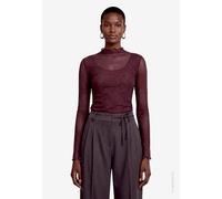 Langarmshirt ZERO, Damen, Gr. 42, rot (braun, schwarz), Mesh, Obermaterial: 94% Polyester, 6% Elasthan, bestickt, gemustert, gepunktet, leicht transparent, körpernah hüftbedeckend, Rundhals, gewellter